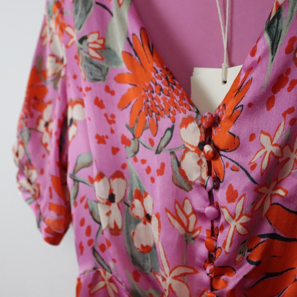NEW Sezane Sola Dress 34 US 2 Silk Floral Pink - Picture 7 of 11